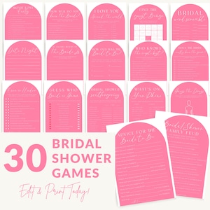 Bright Pink Bridal Shower Games Bundle, Editable & Printable Retro Bridal Party Games, Minimalist Hen Do Party Games, INSTANT DOWNLOAD #CJ29