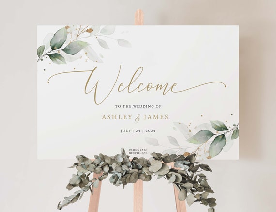 Boho Wedding Welcome Sign Template, Greenery Welcome to Our Wedding Sign, Eucalyptus Printable Wedding Sign, DIGITAL DOWNLOAD #N03
