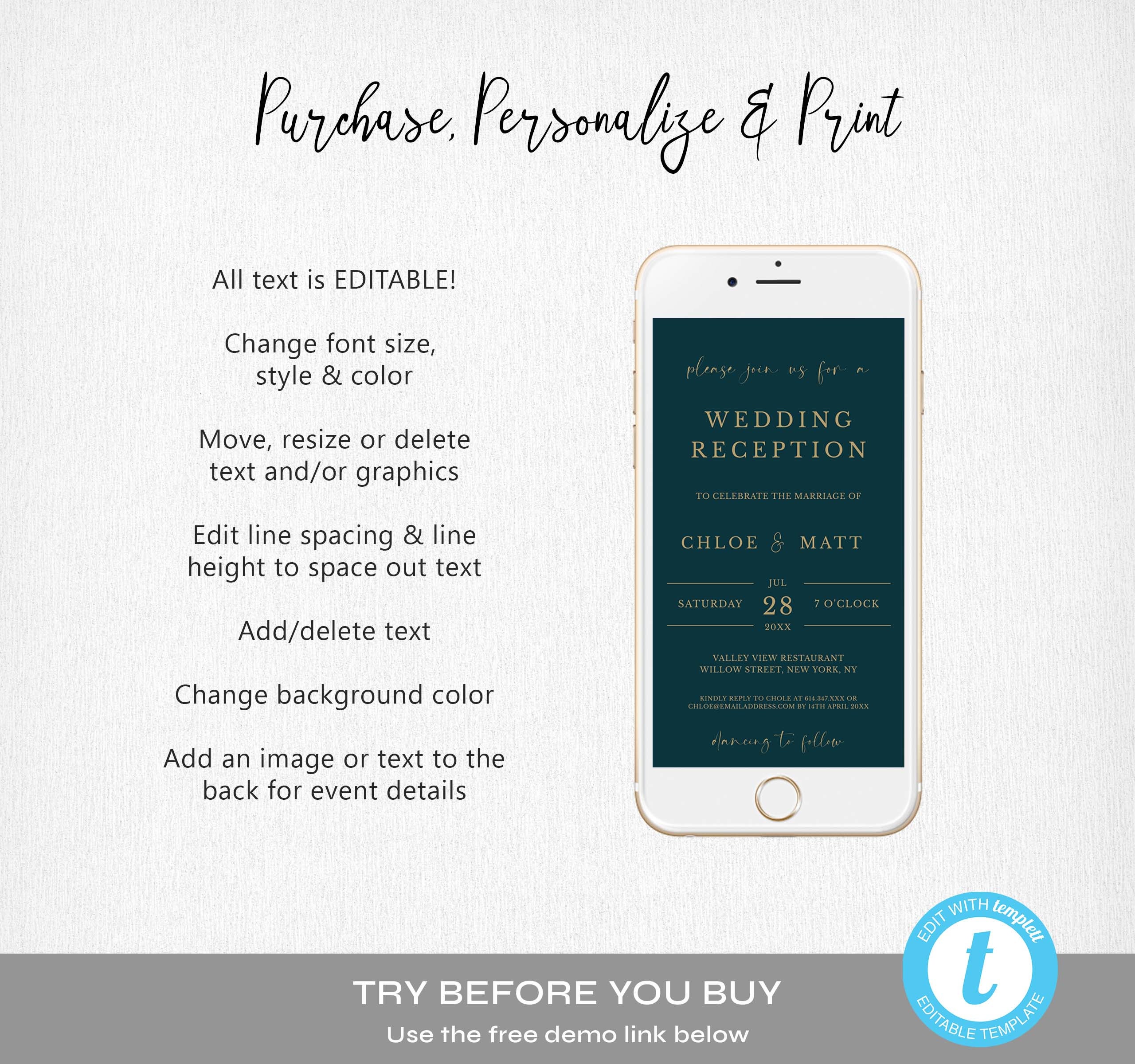 Electronic Wedding Reception Invitation Template, Phone Text Evening ...