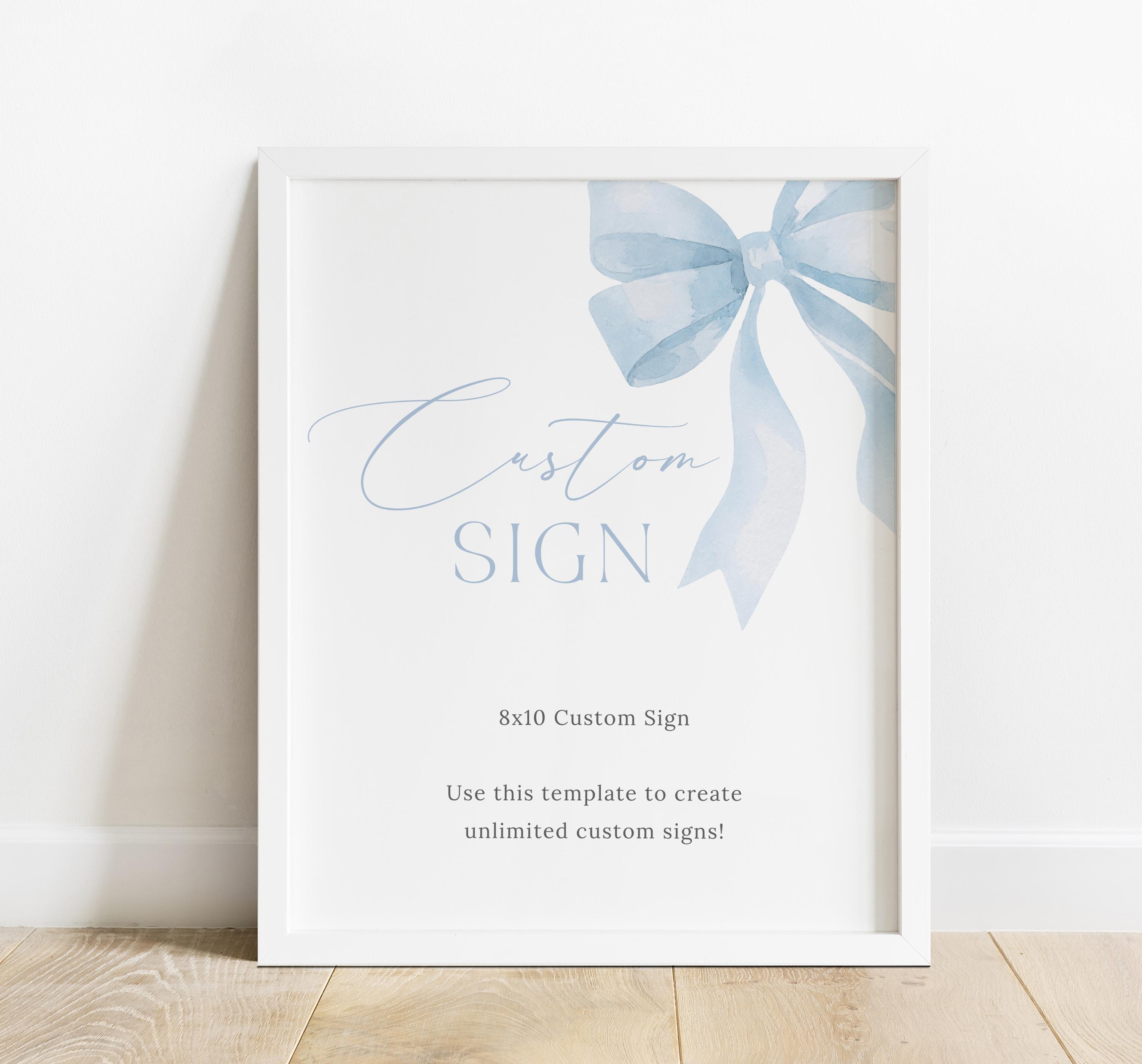 Baby Shower Custom Sign, Blue Bow Baby Shower Table Sign, Blue Bow 1st ...