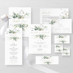 Greenery Wedding Bundle Template Set, Printable Boho Wedding Invitation Bundle, Eucalyptus Wedding Bundle, DIGITAL DOWNLOAD #N02