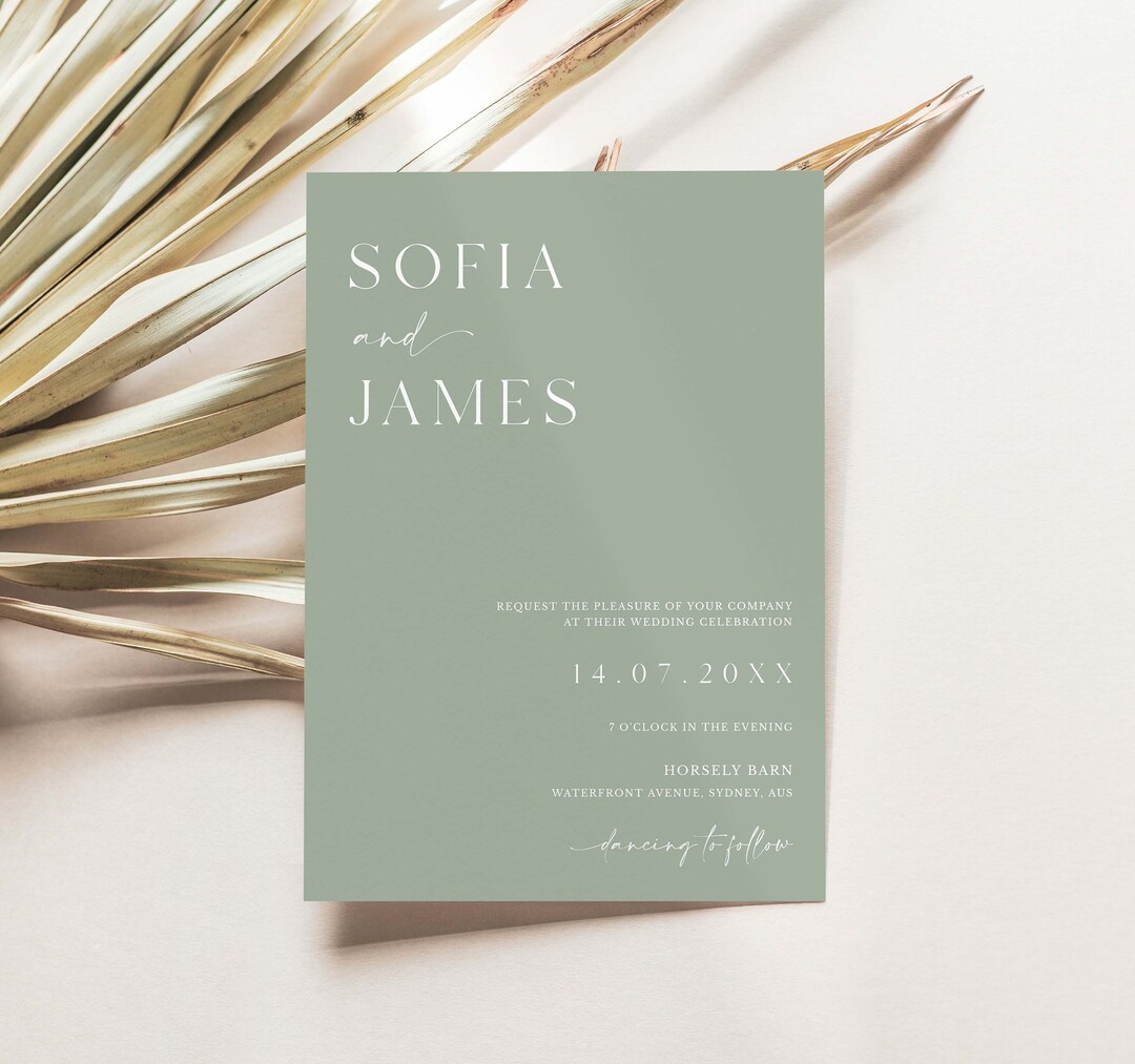 Sage Green Evening Reception Invitation Template | Modern Minimalist ...