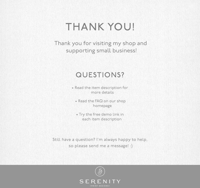 May include: Thank you for visiting my shop and supporting small business!  Read the item description for more details, the FAQ on our shop homepage, or try the free demo link in each item description. Still have a question? I'm always happy to help, so please send me a message! :) SERENITY PRINT DESIGNS