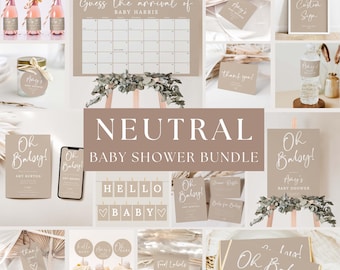Neutral Baby Shower Bundle, Printable Gender Neutral Baby Shower Invite, Beige Baby Shower Games, Minimal Baby Shower Invitations #LC17