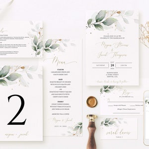 Greenery Wedding Bundle Template Set, Printable Boho Wedding Invitation Bundle, Eucalyptus Wedding Bundle, DIGITAL DOWNLOAD #N03 ROSE