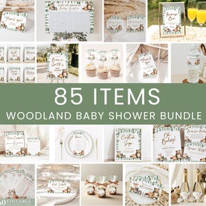 Woodland Baby Shower Bundle Set, Woodland Animals Editable Invitation, Forest Animals Baby Shower Game Pack, Gender Neutral Baby Shower #B2