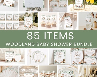 Woodland Baby Shower Bundle • Forest Animals Invitation & Games (Editable) #B2