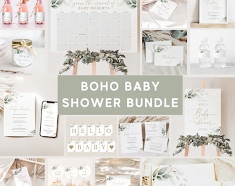 Large Boho Greenery Baby Shower Bundle (Editable + Printable) | Invitations, Games, Signs + Decor #LC04