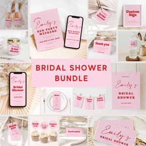 Retro Bridal Shower Bundle, Pink and Red Bridal Shower Invitation Bundle, Editable Bridal Games, Hen Party Bundle, INSTANT DOWNLOAD #CJ7