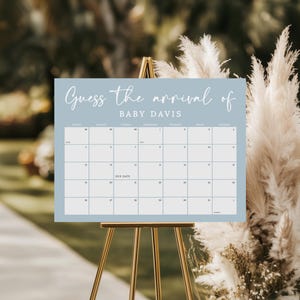 Baby Shower Due Date Calendar Sign, Light Blue Boy Editable Printable #LC08 image 8