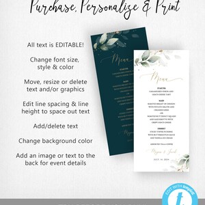 Greenery Eucalyptus Wedding Menu Printable Template N03 ROSE image 3