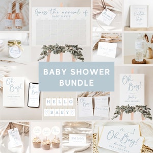 Dusty Blue Baby Shower Bundle | Minimalist Boy Baby Shower | Editable & Printable Templates | Instant Download #LC20