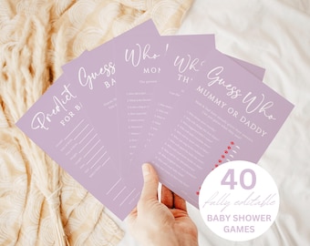 Purple Baby Shower Games Bundle | Lilac Minimalist Baby Shower Games | Editable & Printable Game Templates | Instant Download #LC18