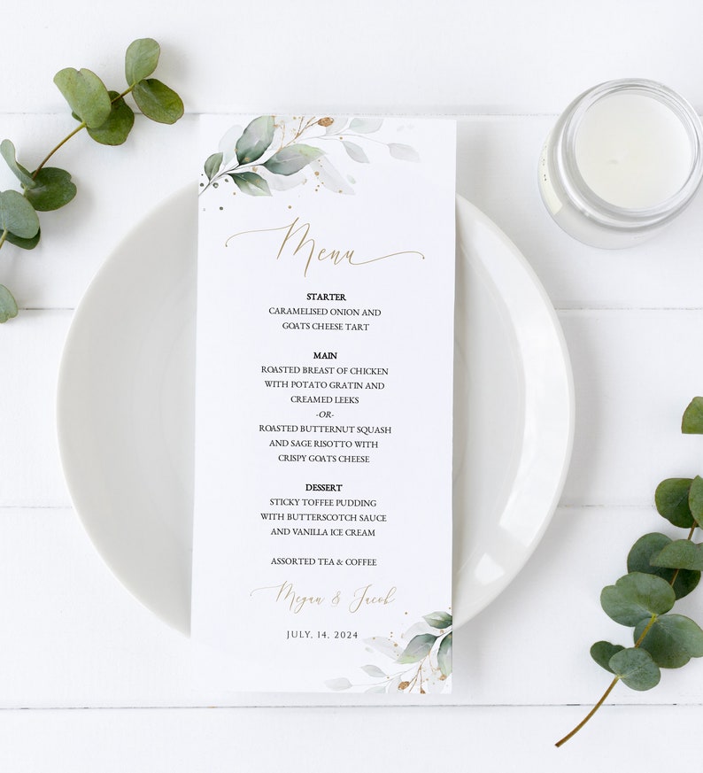 Greenery Eucalyptus Wedding Menu Printable Template N03 ROSE image 2