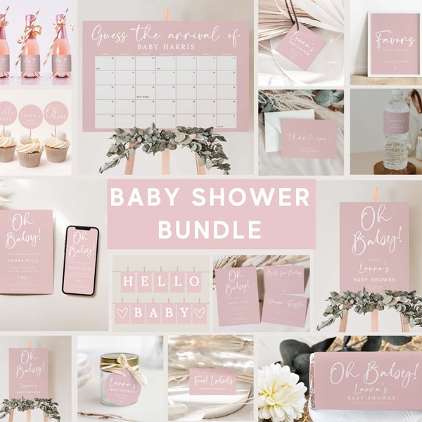 Baby Shower Bundle | Pink Baby Shower | Editable & Printable Templates | Instant Download #LC07