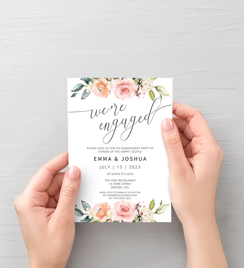 Boho Blush Engagement Party Invitation Template Printable Etsy
