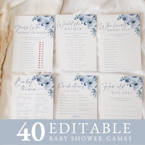 Blue Floral Baby Shower Games Bundle, Boy Baby Shower Game Cards, Editable & Printable Baby Shower Game Templates, INSTANT DOWNLOAD #LC16