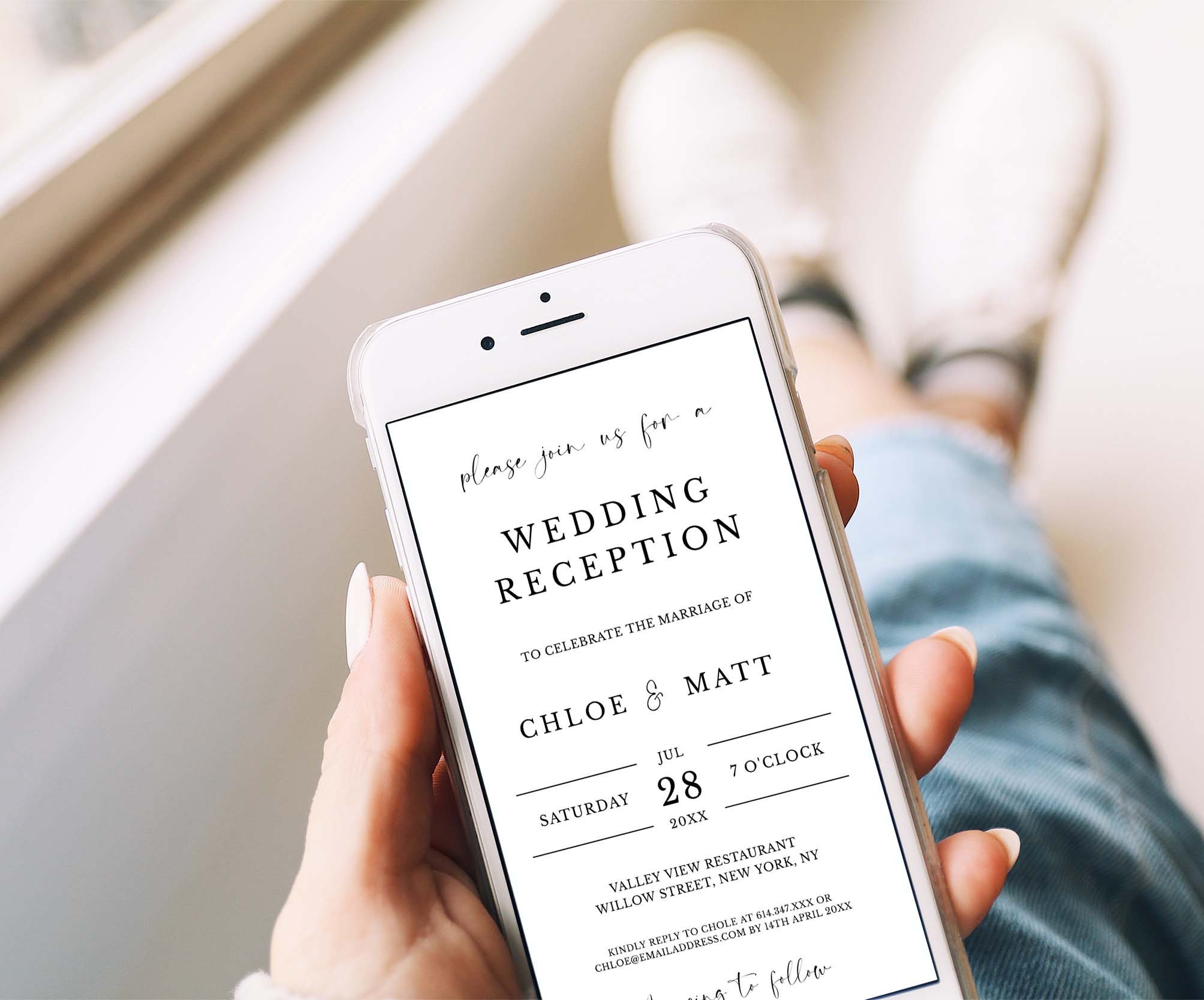 Electronic Wedding Reception Invitation Template, Phone Text Evening ...
