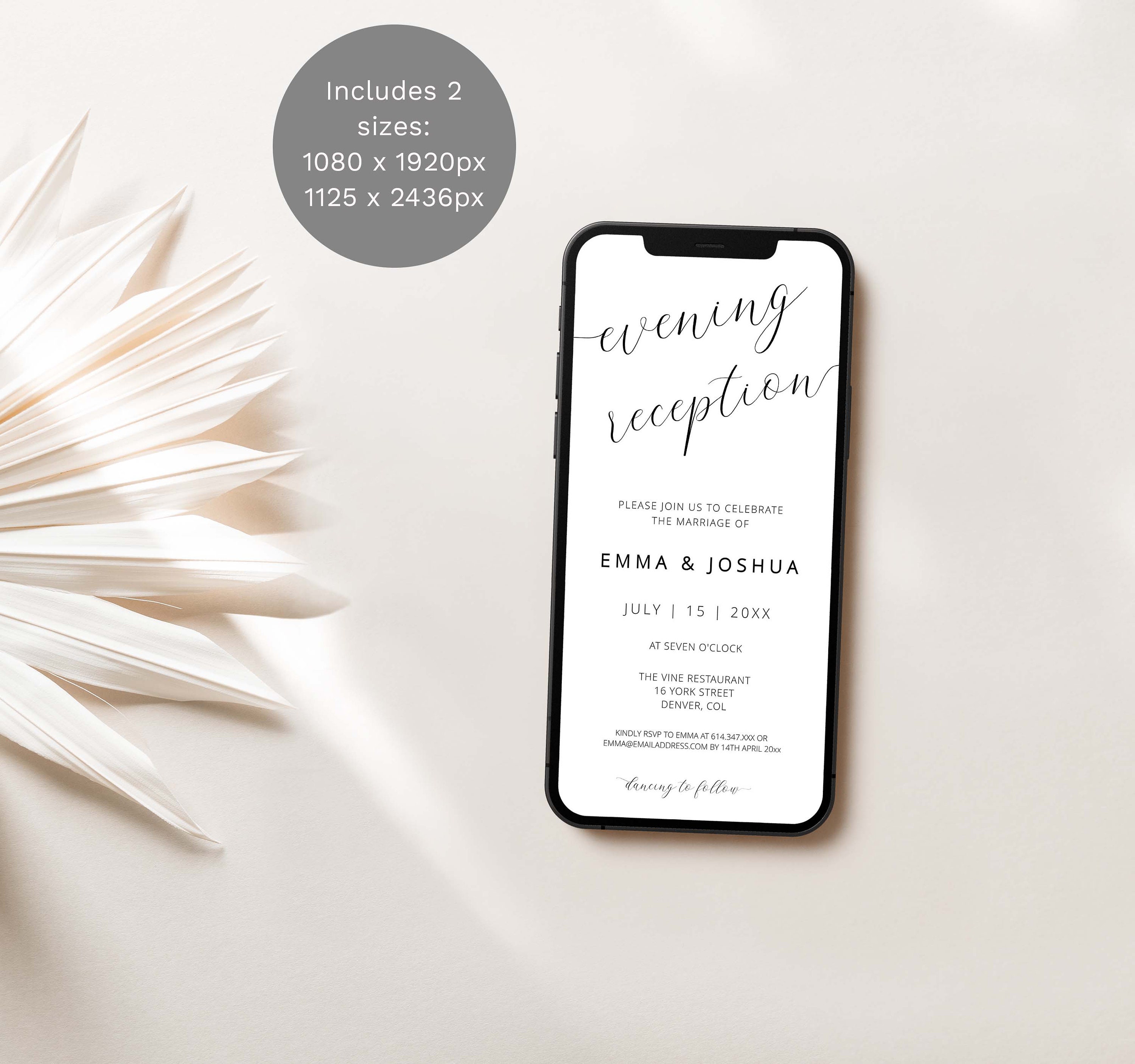 Electronic Wedding Reception Invitation Template, Phone Text Evening ...