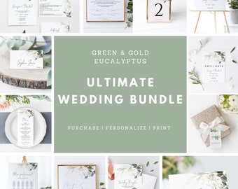 Large Greenery Wedding Bundle Template Set, Printable Boho Wedding Invitation Bundle, Eucalyptus Wedding Bundle, INSTANT DOWNLOAD #N05 KATE