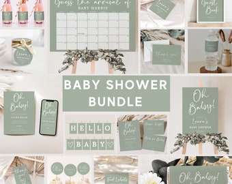 Sage Green Baby Shower Bundle | Green Gender Neutral Baby Shower | Editable & Printable Templates | Instant Download #LC11