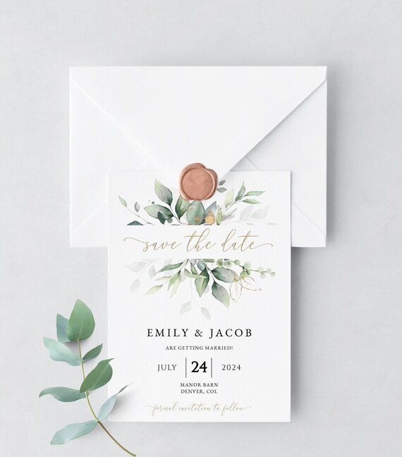 Greenery Save The Date Template, Boho Save The Date Invite, Printable Template, DIGITAL DOWNLOAD #N02
