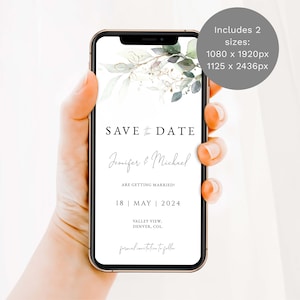 Electronic Save The Date Invite, Eucalyptus Save The Date Phone Template, Greenery Wedding Save The Date Text, DIGITAL DOWNLOAD N05 KATE image 3