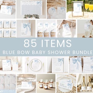 Blue Bow Baby Shower Bundle, Blue Bow Editable Invitation, Blue Bow Baby Shower Games, Blue Coquette Bow Baby Shower Printable Decor #LC43