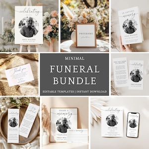 Minimal Funeral Bundle Template | Editable Memorial Service Program Invitation | Celebration of Life Printables | Instant Download #GR6