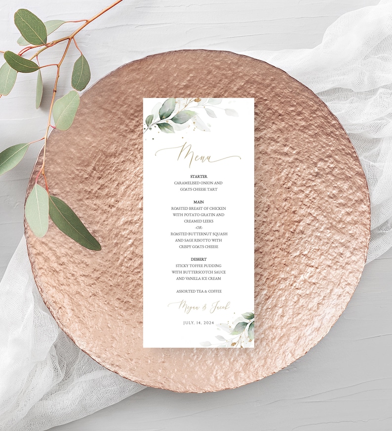 Greenery Eucalyptus Wedding Menu Printable Template N03 ROSE image 4