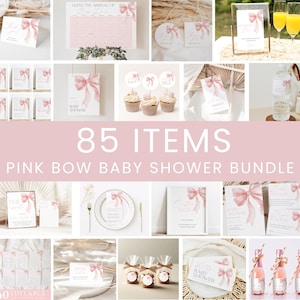 Pink Bow Baby Shower Bundle, Pink Bow Editable Invitation, Pink Bow Baby Shower Games, Pink Coquette Bow Baby Shower Printable Decor #LC42
