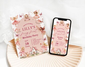 Fairy First Birthday Invitation, Editable My Fairy First Birthday Invite, Fairy 1st Party Evite, Canva Template, INSTANT DOWNLOAD #LE11
