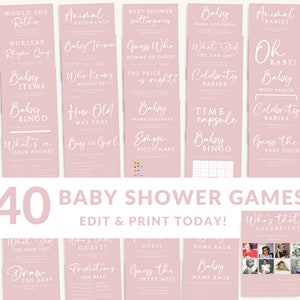 Dusty Pink Baby Shower Games Bundle | Editable & Printable Games | Instant Download #LC07