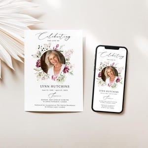 Spring Floral Funeral Invitation Template, Celebration of Life Evite & 5x7 Canva Invite, Editable Memorial Announcement image 2