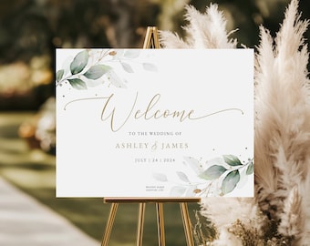 Greenery Wedding Welcome Sign Template | Editable Boho Eucalyptus | Instant Download | Large Poster #N03