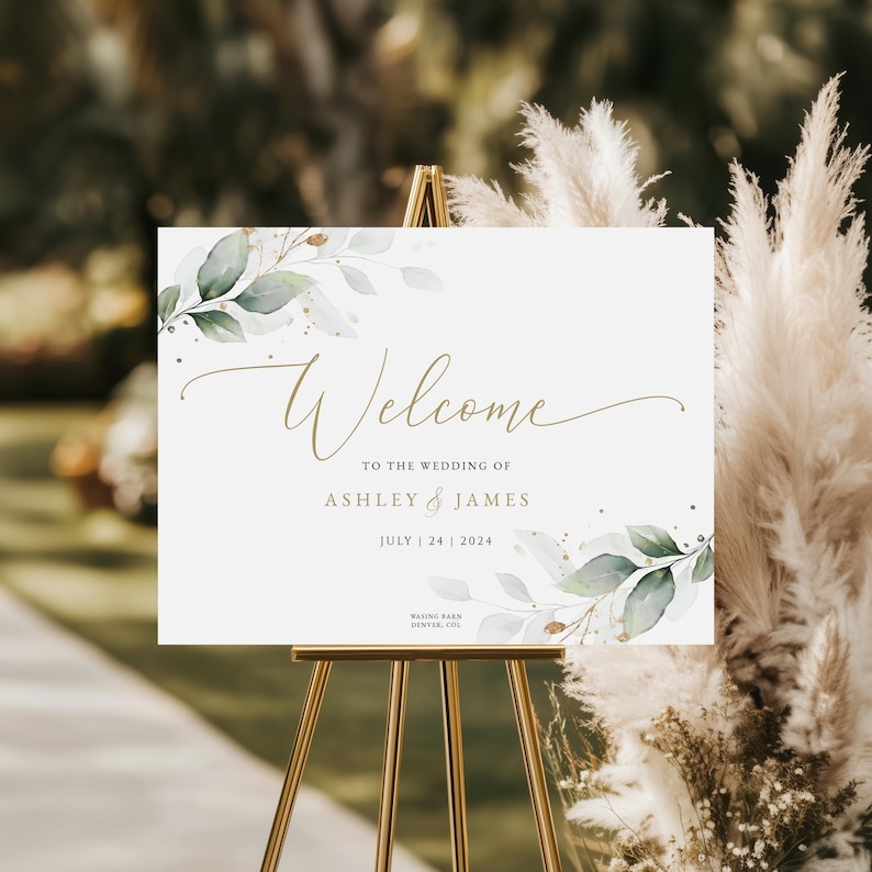 Greenery Wedding Welcome Sign Template | Editable Boho Eucalyptus | Instant Download | Large Poster #N03 Bild 1