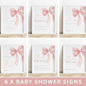 Pink Bow Baby Shower Table Sign Template | Coquette Bow Baby Shower Signs | Guest Book, Cards & Gifts, Favor Sign | Instant Download #LC42