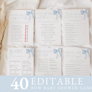 Blue Bow Baby Shower Games Bundle| Blue Bow Boy Baby Shower Game Cards | Editable & Printable Games Templates | INSTANT DOWNLOAD #LC43