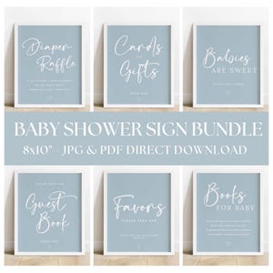 Dusty Blue Baby Shower Zeichen Bündel | Blaue Junge Babyparty Zeichen | Gästebuch, Karten & Geschenke, Favor Sign | Sofortiger Download #LC08