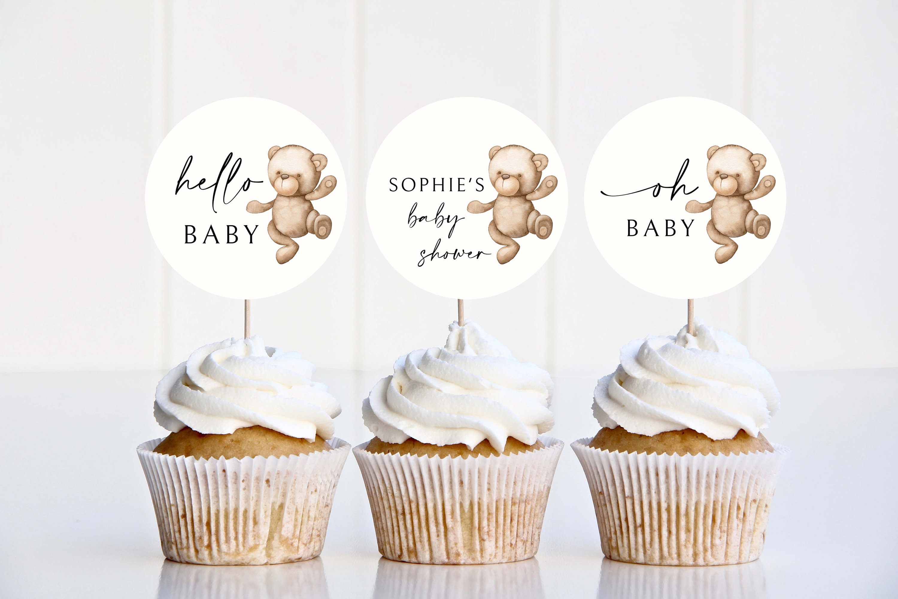 Editable Cupcake Toppers Template Gender Neutral Bear Theme - Etsy