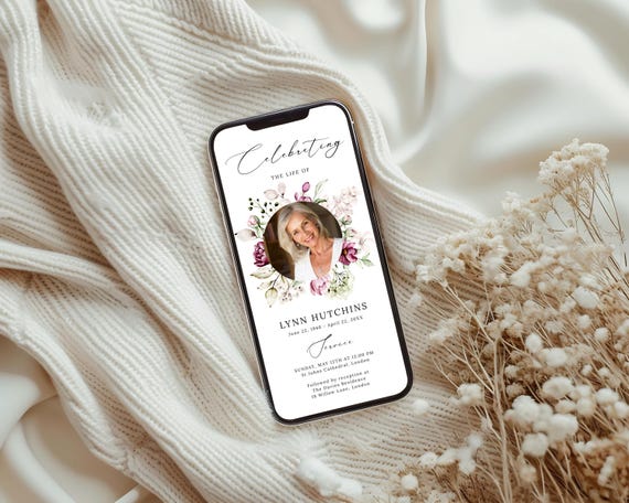 Spring Floral Funeral Invitation Template, Celebration of Life Evite & 5x7 Canva Invite, Editable Memorial Announcement