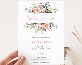 Pink Floral Baby Shower Invitation Template | INSTANT DOWNLOAD #LC06