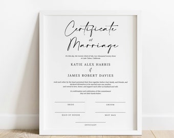 Minimalist Printable Marriage Certificate Template #M05