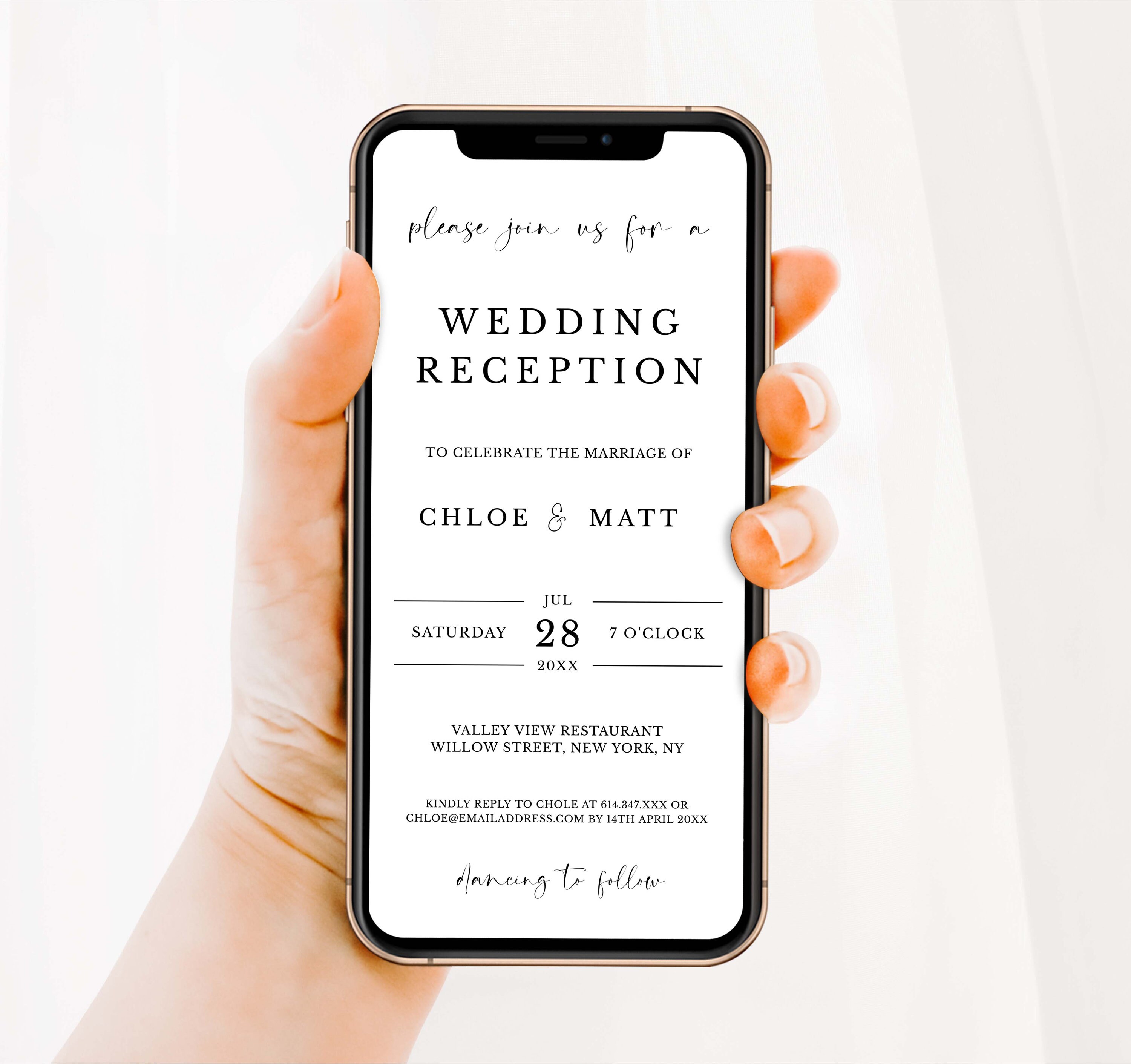Electronic Wedding Reception Invitation Template, Phone Text Evening ...
