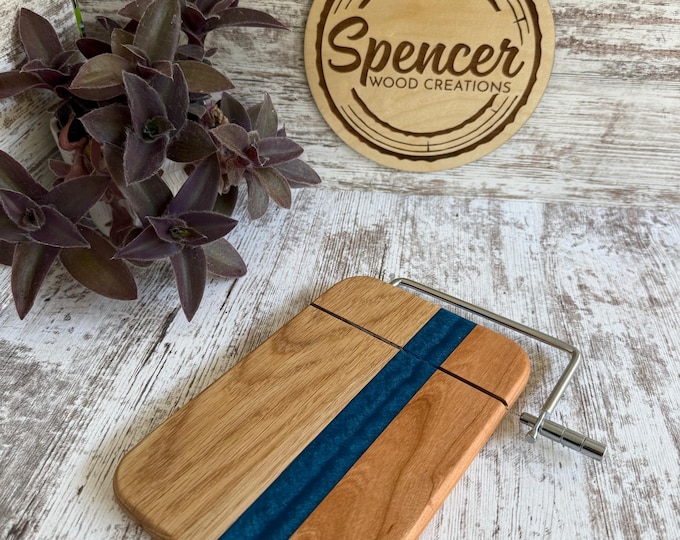 Handcrafted Wood & Resin Cheese Slicer with Stainless Wire Cutter