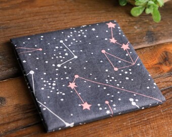 Handmade Cotton Constellation Pocket Square Grey Pink Star Handkerchief