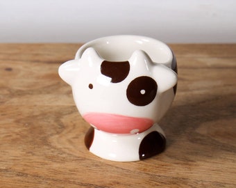 Hand-Painted Ceramic Cow Egg Cup: Farmhouse Kitchen Decor