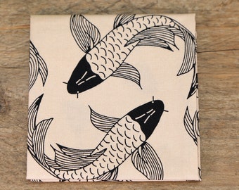Handmade Cotton Pocket Square: Beige Koi Fish Print