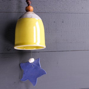 Handmade Yellow Ceramic Wind Chime Bell: Garden Home Decor