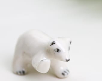 Mini Ceramic Polar Bear Figurine Hand Painted Arctic Animal Collectable Gift